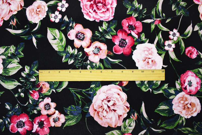Black-Pink-Multi Rayon Stretch Spandex Floral Jersey Knit Fabric