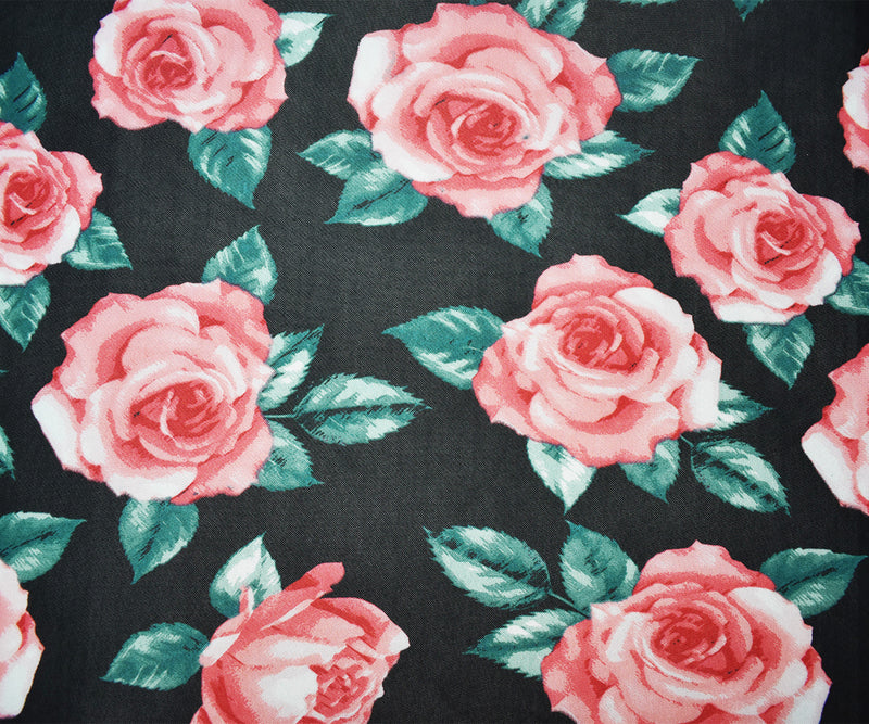 Black-Multi Poly Stretch Spandex Floral Printed Mesh Knit Fabric