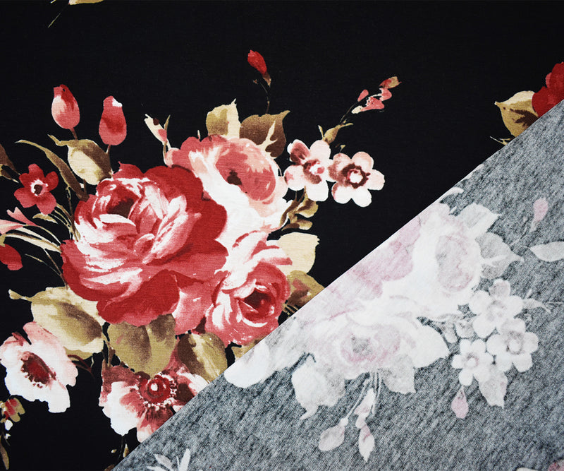 Black-Red-Multi Rayon Stretch Spandex Floral Jersey Knit Fabric