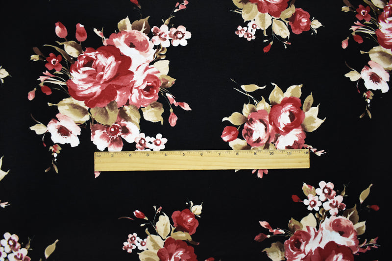 Black-Red-Multi Rayon Stretch Spandex Floral Jersey Knit Fabric