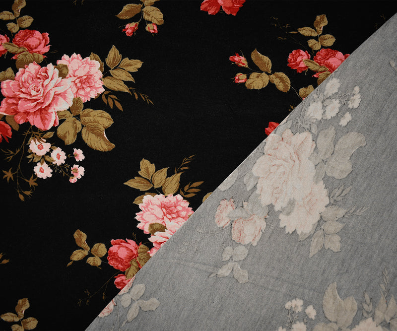 Black-Multi Rayon Stretch Spandex Floral Print Jersey Knit Fabric