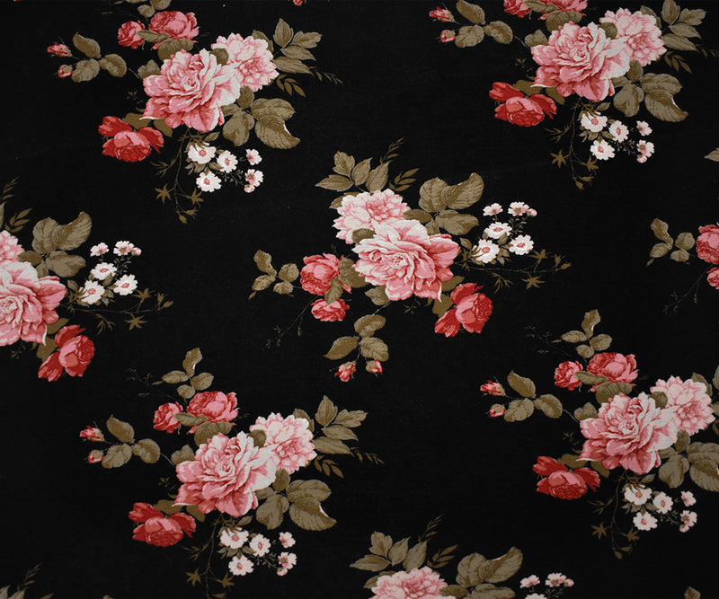 Black-Multi Rayon Stretch Spandex Floral Print Jersey Knit Fabric