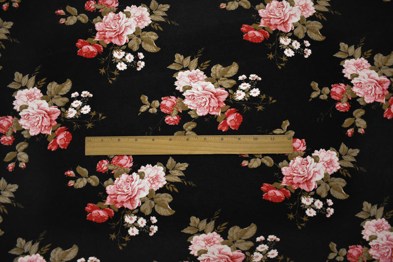 Black-Multi Rayon Stretch Spandex Floral Print Jersey Knit Fabric