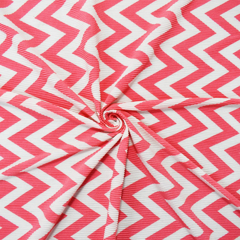 Pink-White Poly Stretch Spandex Chevron Print Pleated Jersey Knit Fabric