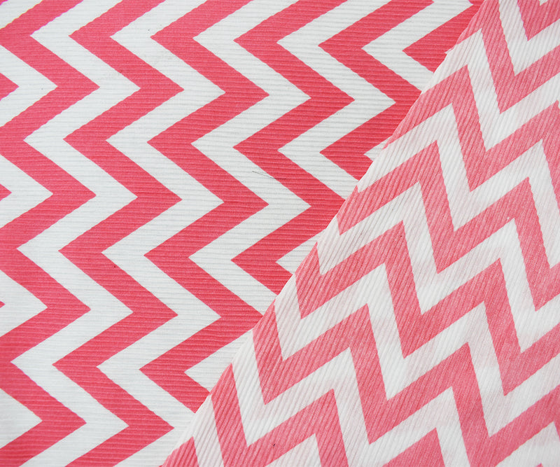 Pink-White Poly Stretch Spandex Chevron Print Pleated Jersey Knit Fabric