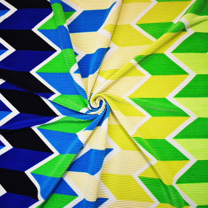 Green-Multi Poly Stretch Spandex Chevron Print Pleated Interlock Knit Fabric