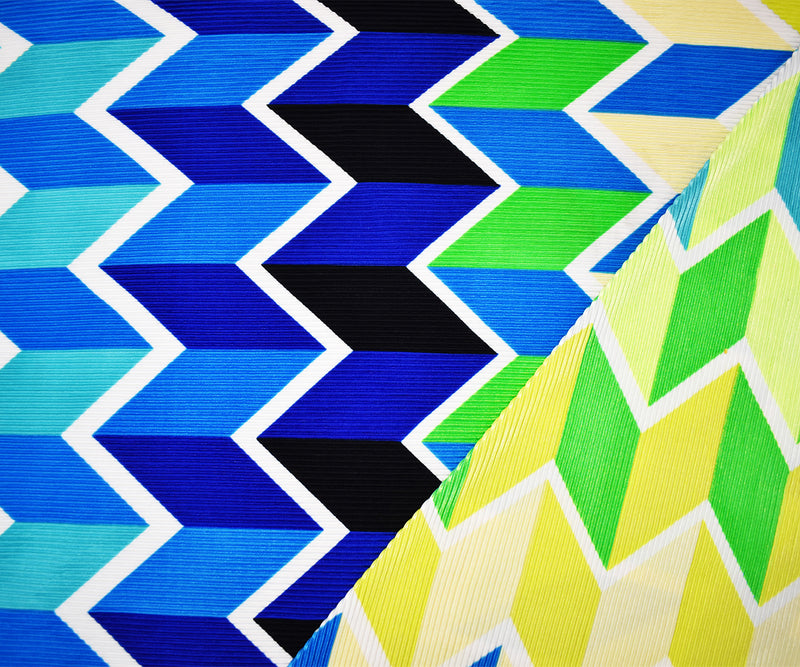 Green-Multi Poly Stretch Spandex Chevron Print Pleated Interlock Knit Fabric