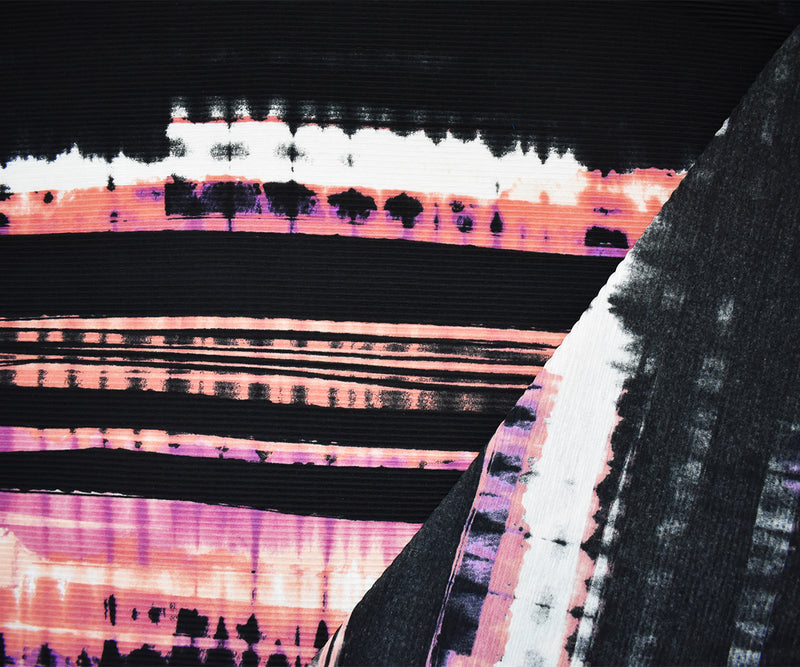 Black-Multi Poly Stretch Spandex Tie Dye Printed Pleated Jersey Knit Fabric