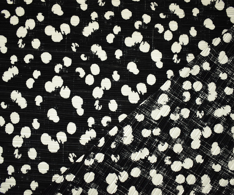Black-White Poly Stretch Spandex Dot Print Pleated Interlock Knit Fabric