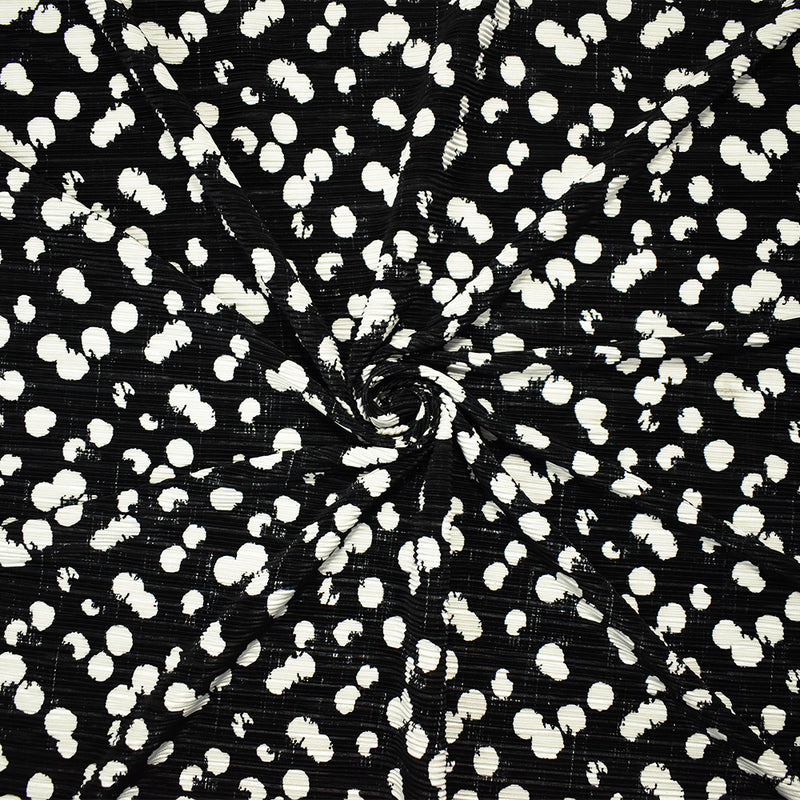 Black-White Poly Stretch Spandex Dot Print Pleated Interlock Knit Fabric