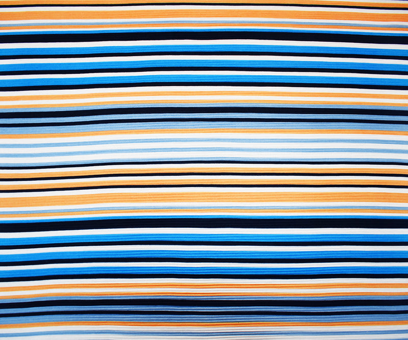 Black-Multi Poly Stretch Spandex Stripe Print Pleated Jersey Knit Fabric