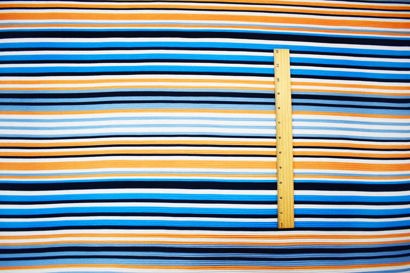 Black-Multi Poly Stretch Spandex Stripe Print Pleated Jersey Knit Fabric