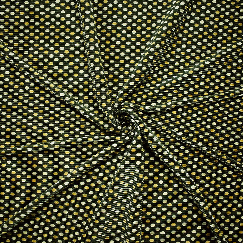 Green-Multi Poly Stretch Spandex Dot Print Pleated Interlock Knit Fabric