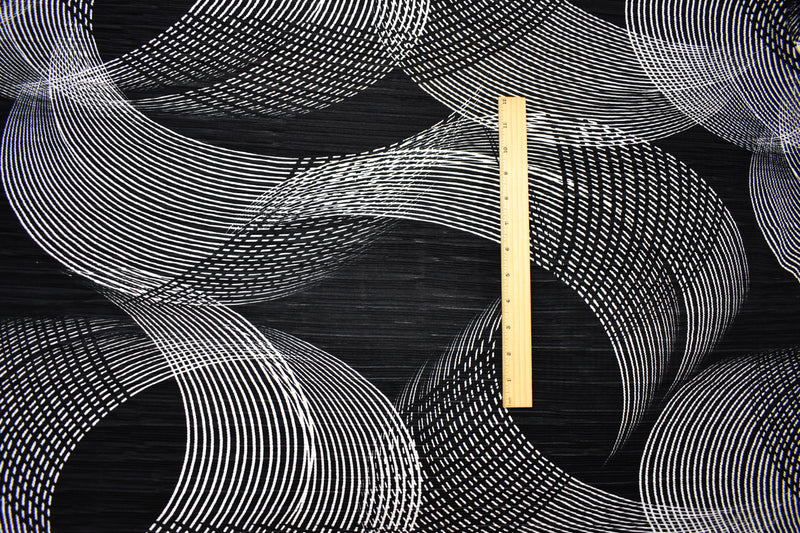 Black-White Poly Stretch Spandex Abstract Print Pleat Interlock Knit Fabric