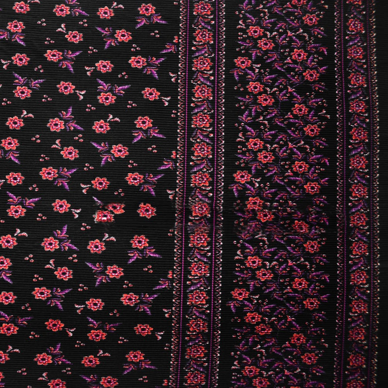 Black-Multi Poly Stretch Spandex Floral Print Pleated Interlock Knit Fabric