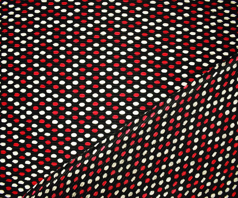 Black-Multi Poly Stretch Spandex Dot Print Pleated Interlock Knit Fabric
