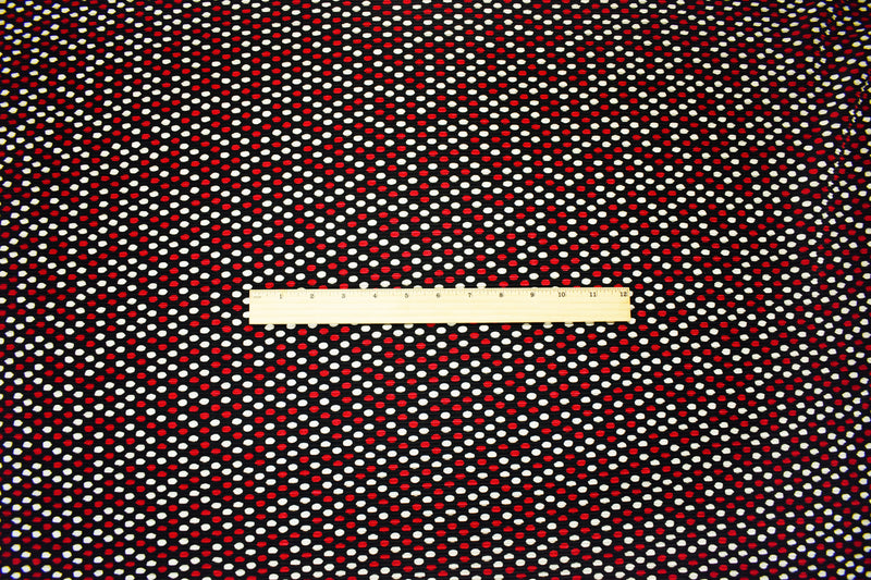Black-Multi Poly Stretch Spandex Dot Print Pleated Interlock Knit Fabric