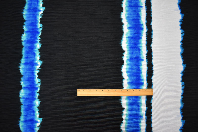Blue-Multi Poly Stretch Spandex Tie Dye Print Pleated Interlock Knit Fabric