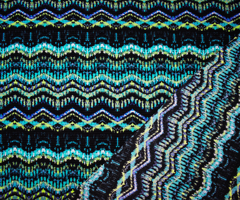 Black-Multi Poly Stretch Spandex Abstract Print Pleated Jersey Knit Fabric