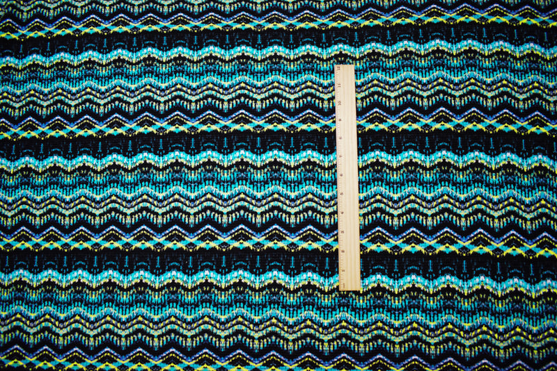 Black-Multi Poly Stretch Spandex Abstract Print Pleated Jersey Knit Fabric