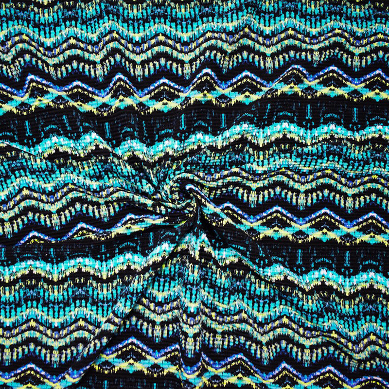 Black-Multi Poly Stretch Spandex Abstract Print Pleated Jersey Knit Fabric