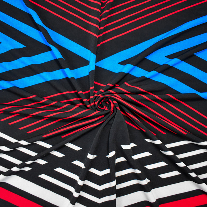 Black-Red-Multi Poly Stretch Spandex Geometry Printed ITY Knit Fabric