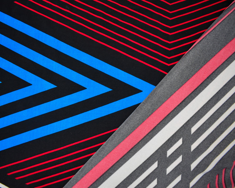 Black-Red-Multi Poly Stretch Spandex Geometry Printed ITY Knit Fabric