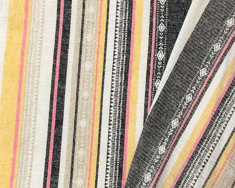 2 3/4 YD PC-Yellow-Beige-Multi Poly Stretch Stripe Printed Slub Knit Fabric