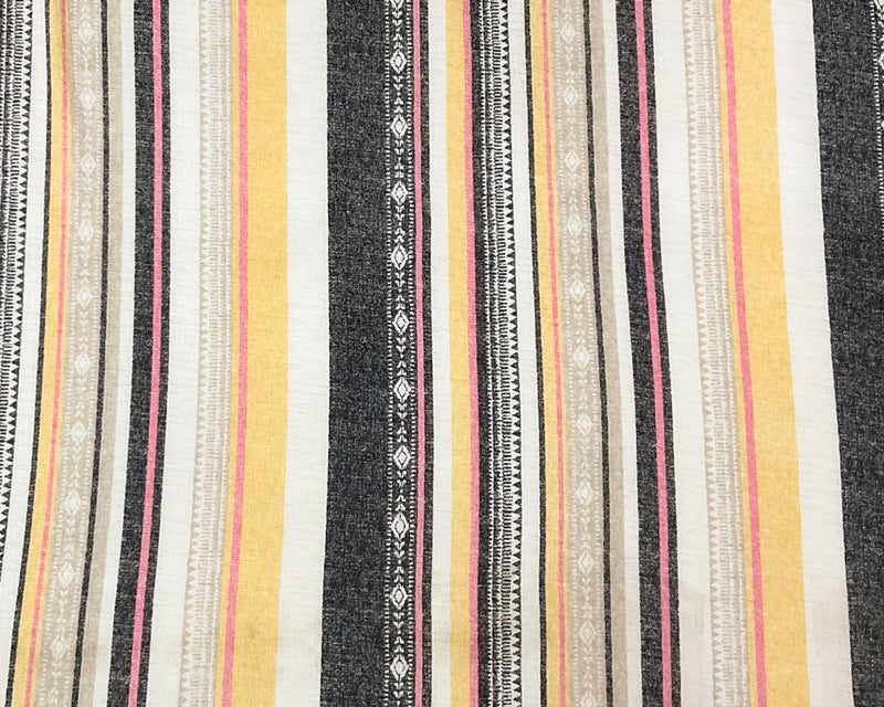 2 3/4 YD PC-Yellow-Beige-Multi Poly Stretch Stripe Printed Slub Knit Fabric
