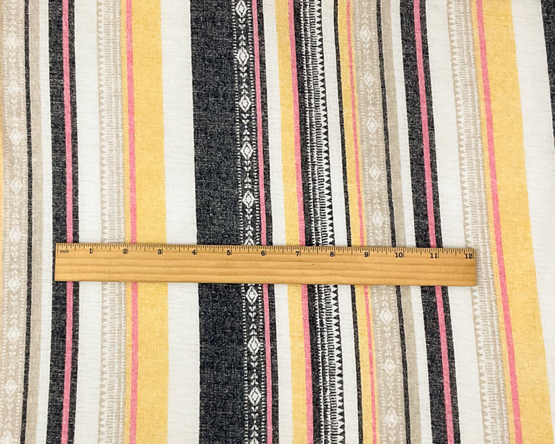 2 3/4 YD PC-Yellow-Beige-Multi Poly Stretch Stripe Printed Slub Knit Fabric