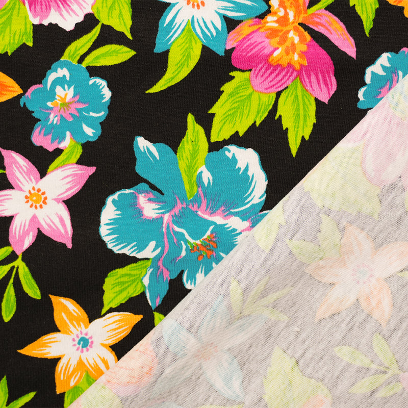Black-Multi Cotton Floral Printed Jersey Knit Fabric