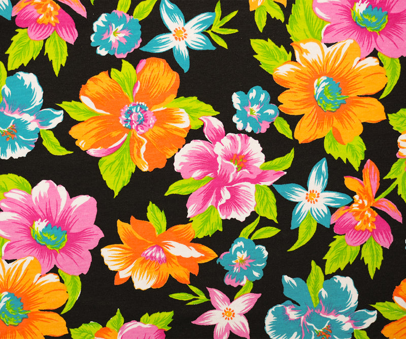 Black-Multi Cotton Floral Printed Jersey Knit Fabric