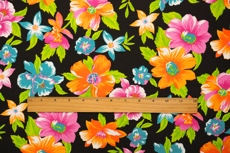 Black-Multi Cotton Floral Printed Jersey Knit Fabric