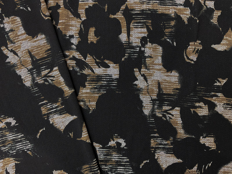 Black-Brown-Multi Poly Abstract Printed Crepe Knit Fabric