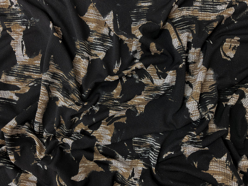 Black-Brown-Multi Poly Abstract Printed Crepe Knit Fabric