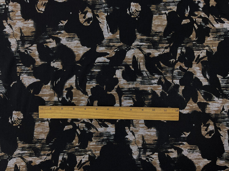 Black-Brown-Multi Poly Abstract Printed Crepe Knit Fabric