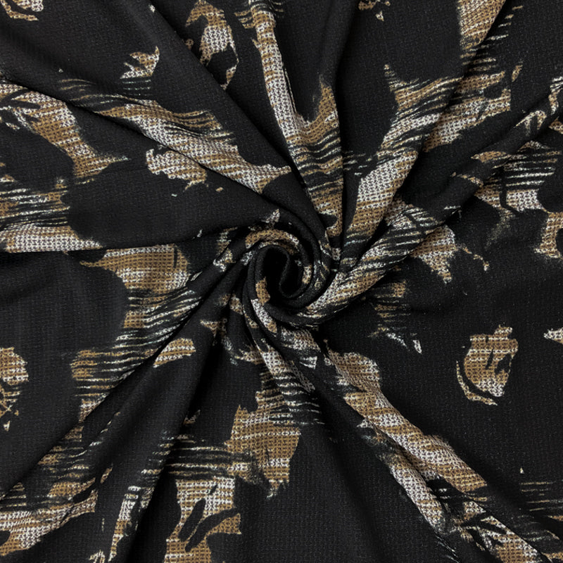 Black-Brown-Multi Poly Abstract Printed Crepe Knit Fabric