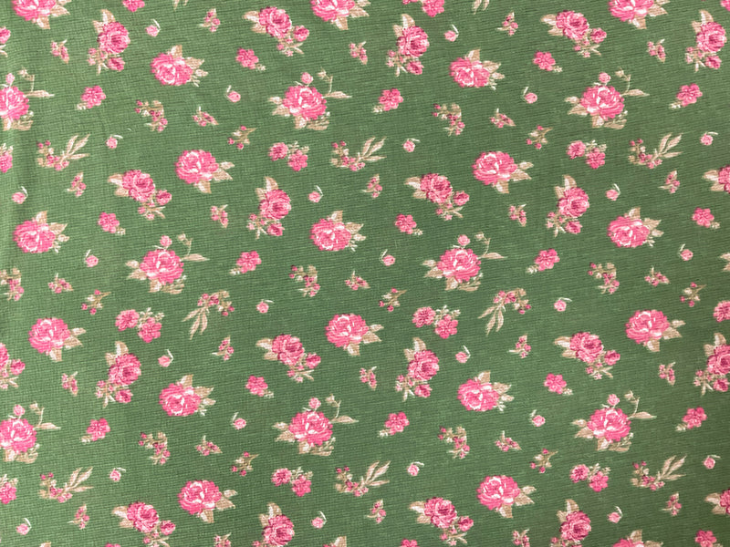 Green-Pink-Multi Floral Printed Sugar Slub Jersey Knit Fabric