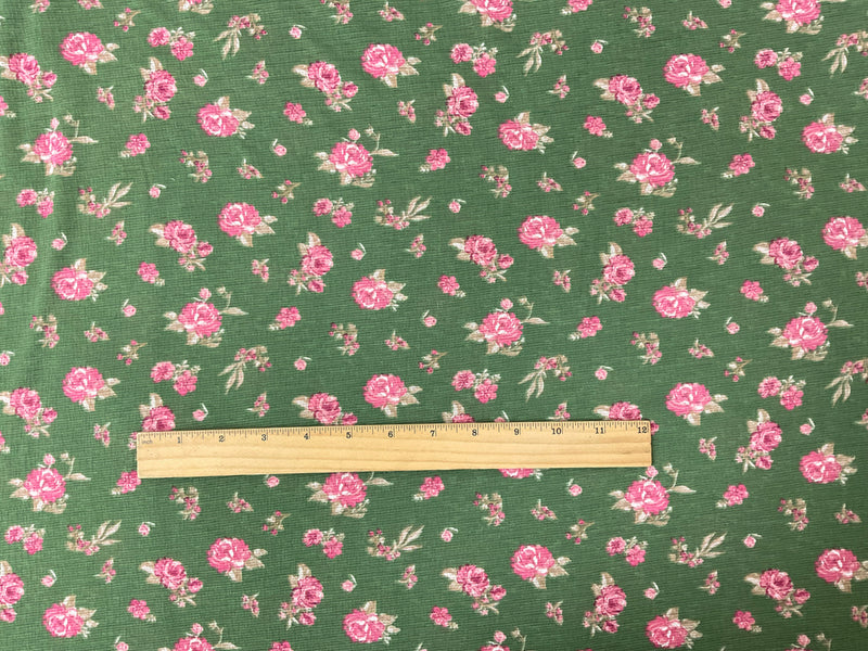 Green-Pink-Multi Floral Printed Sugar Slub Jersey Knit Fabric