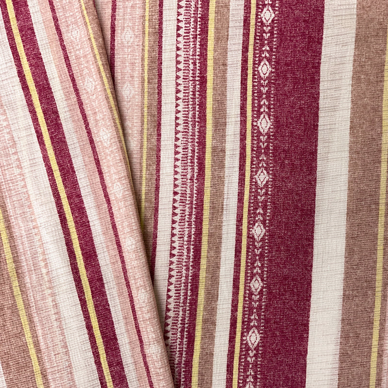 Pink-Yellow-Multi Poly Stripe Print Sugar Slub Jersey Knit Fabric