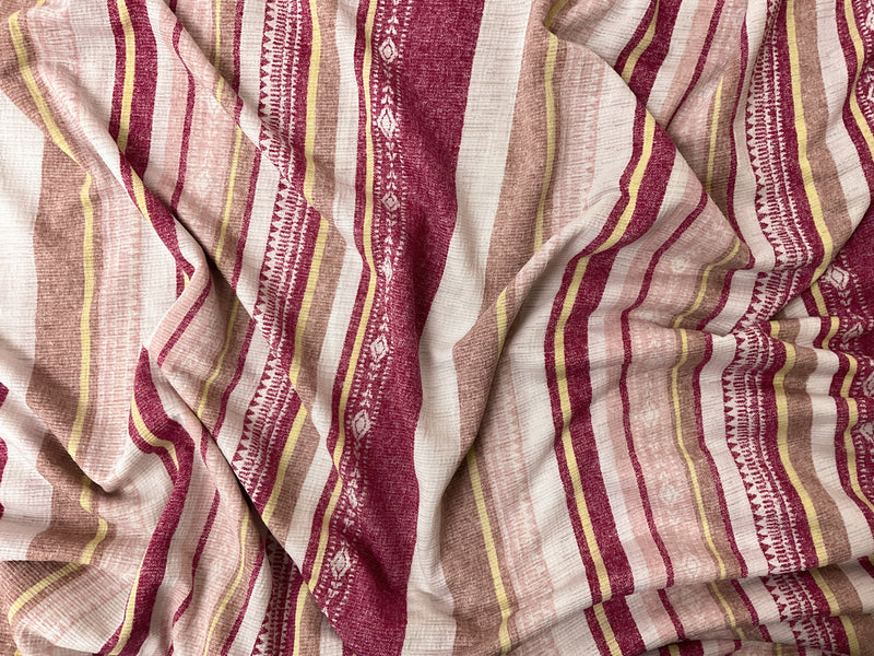 Pink-Yellow-Multi Poly Stripe Print Sugar Slub Jersey Knit Fabric