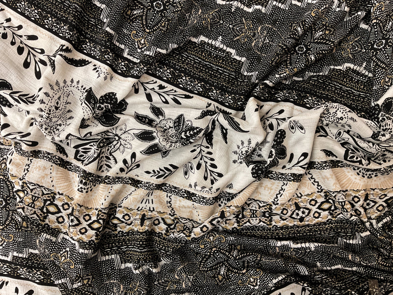 Black-Beige-Multi Poly Aztec Print Sugar Slub Jersey Knit Fabric