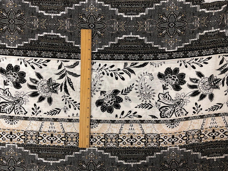 Black-Beige-Multi Poly Aztec Print Sugar Slub Jersey Knit Fabric