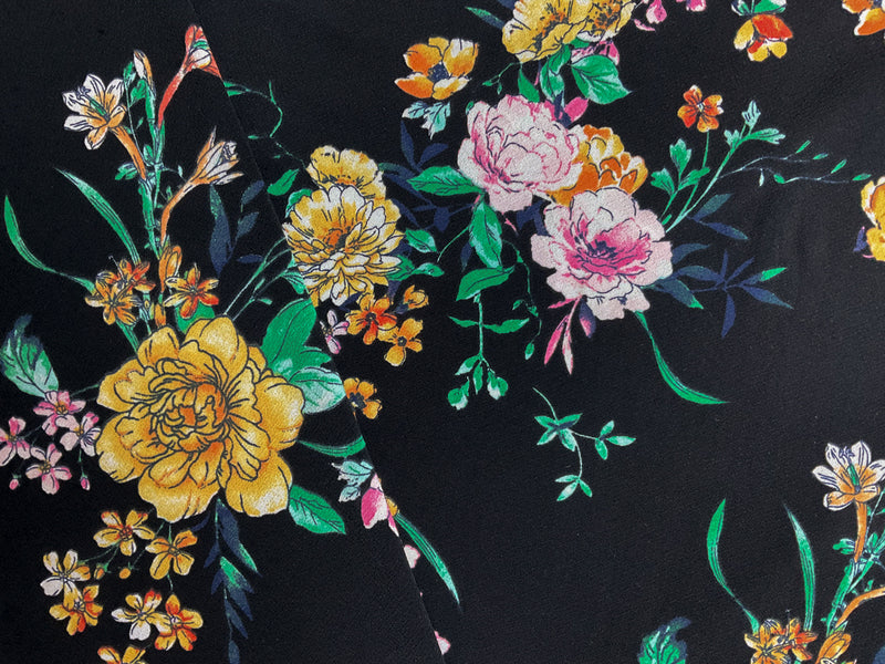 Black-Pink-Multi Poly Floral Printed ITY Moss Crepe Knit Fabric