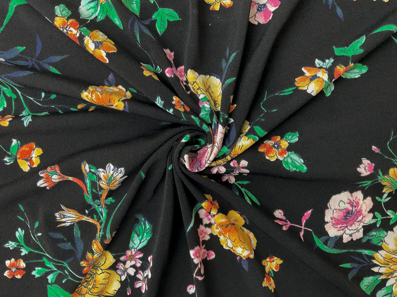Black-Pink-Multi Poly Floral Printed ITY Moss Crepe Knit Fabric
