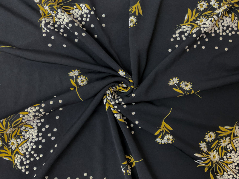 Black-Multi Poly Floral Dot Puff Printed ITY Jersey Knit Fabric
