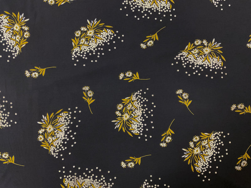 Black-Multi Poly Floral Dot Puff Printed ITY Jersey Knit Fabric