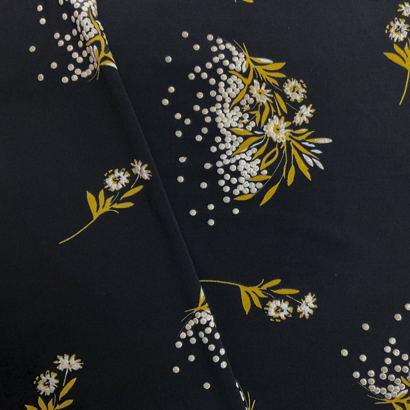 Black-Multi Poly Floral Dot Puff Printed ITY Jersey Knit Fabric