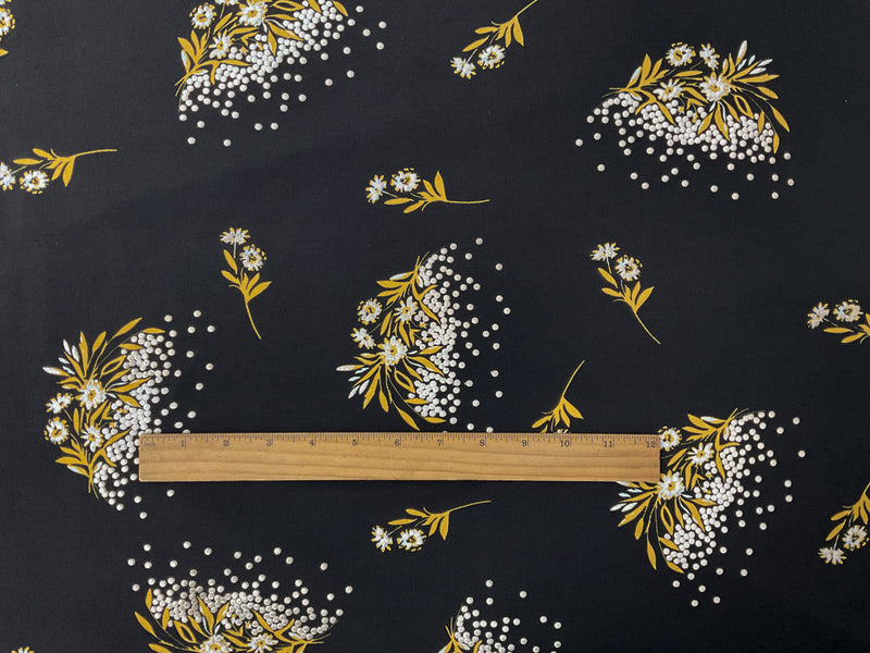 Black-Multi Poly Floral Dot Puff Printed ITY Jersey Knit Fabric