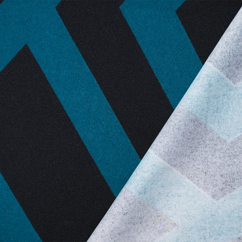 Black-Teal Poly Abstract Printed Stretch Double Knit Fabric